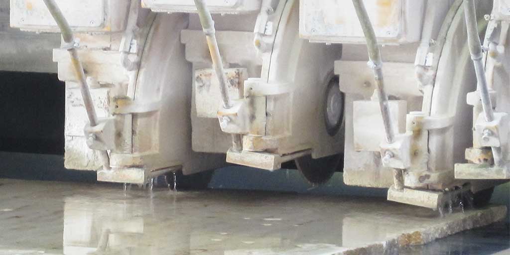 Building stone being cut with a diamond saw